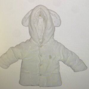 White Baby Hooded Puffer Jacket with Ear Detail